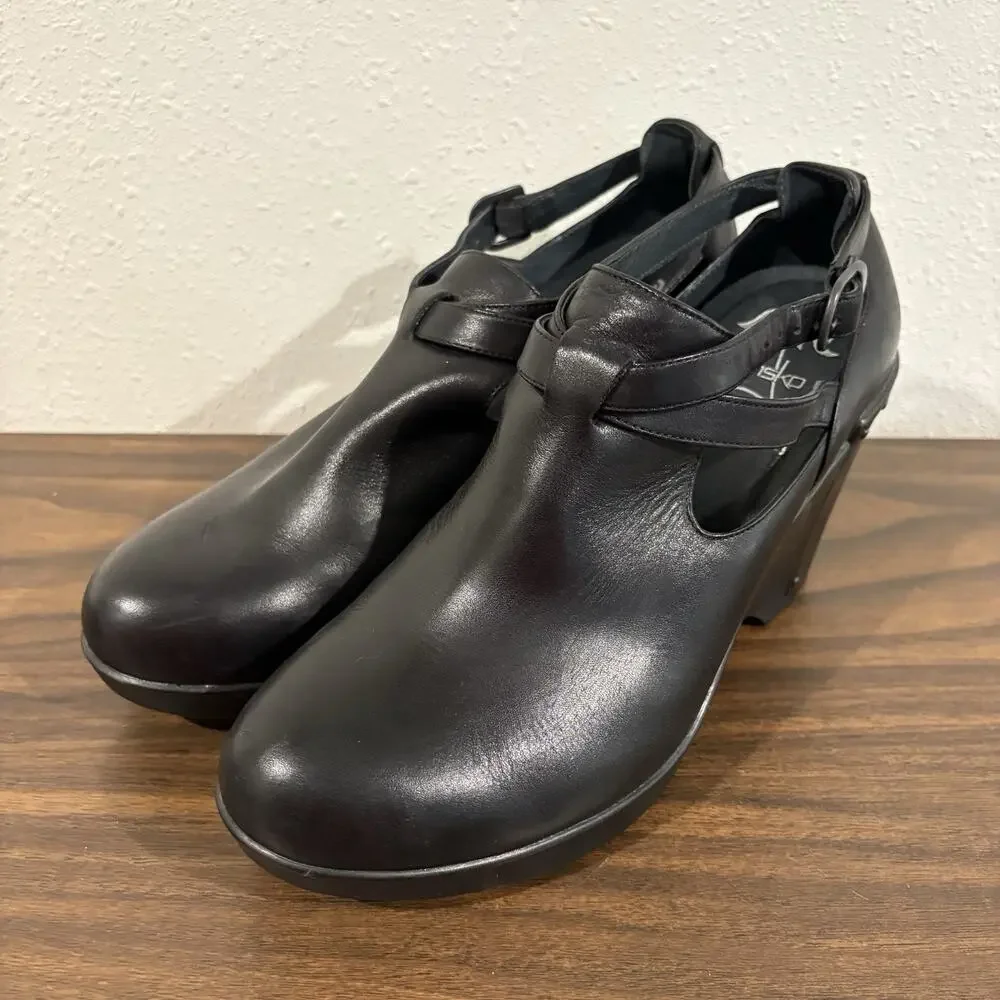 Dansko Franka Womens Sz 41‎ US 10.5 11 Strappy Wedge Clog Black Leather Bootie